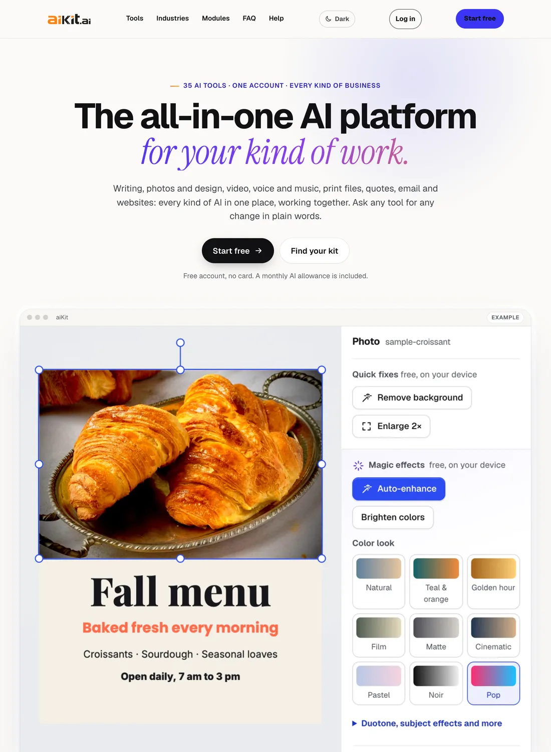 AIKit homepage: the all-in-one AI platform for your kind of work