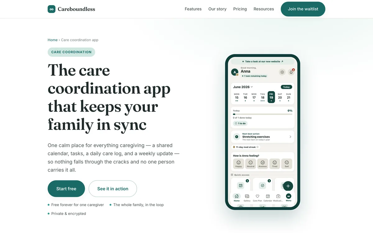 Careboundless care coordination app feature