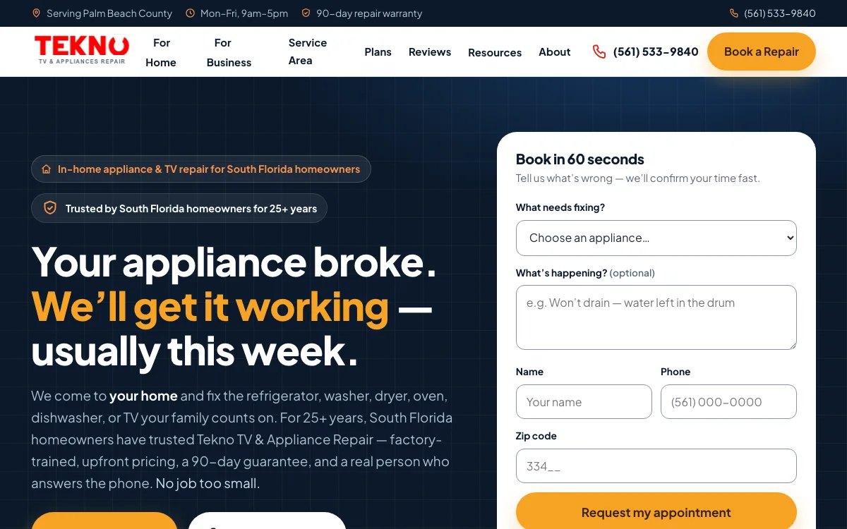 TeknoTV — TV & appliance repair service website